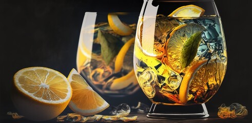 Wall Mural - Lemon-infused alcoholic drink cocktail Generative AI