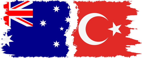 Turkey and Australia grunge flags connection vector