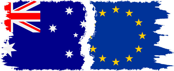 EU and Australia grunge flags connection vector