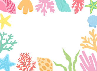 Wall Mural - Banner frame sea coral seaweed vector illustration