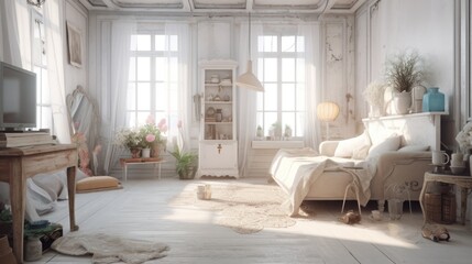 Wall Mural - Shabby chic interior design room with beautiful lightning generative ai