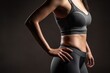 © thesweetsheep - Fitness Woman Body: Beautiful athletic body - A close-up shot of a fitness woman while wearing workout clothes, showcasing her toned body. (Ai generated)