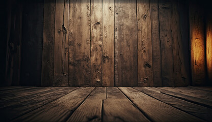 Wall Mural - Wooden wall and floor background. Old wooden planks. Generative AI Illustration