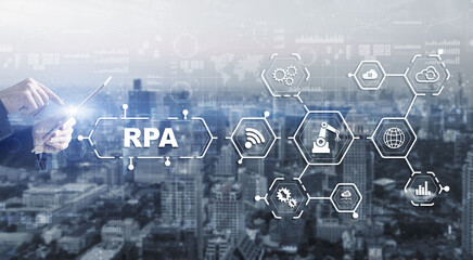 RPA. Robotic process automation concept on virtual screen