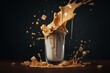 Caramel milkshake splashes with toffee candies. Isolated design element. 3D. Generative AI