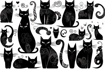 Wall Mural - Black cats, collection for your design