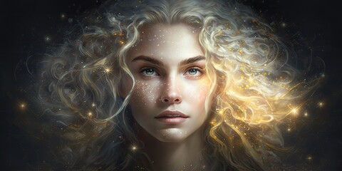 goddess of love eyes filled with stars eyes portal to another dream. Glorious Generative AI.