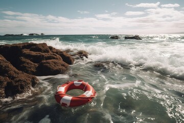 A life preserver red and white for saving people