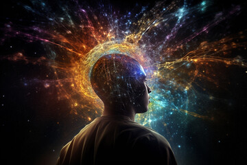 state of mind concept. consciousness is a fundamental and ubiquitous aspect of the universe. man por