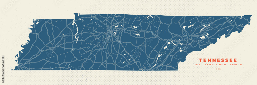 Tennessee Map Vector Poster and Flyer Stock Vector | Adobe Stock