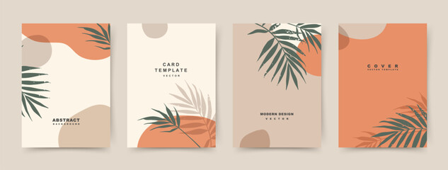 Simple modern abstract backgrounds with tropical leaves. Editable trendy vector templates for card, banner, invitation, social media post, poster, mobile apps, web ads, business card, flyer