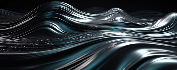 Generative AI abstract image of creative glittering wave curvy line design elements with minimal texture reflecting on isolated on black background