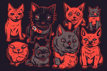 Naklejka na meble Cute dogs doodle vector set. Cartoon dog or puppy characters design collection with flat color in different poses. Set of funny pet animals isolated on white background