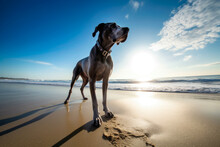 Great Dane Dog On The Beach, Funny Portrait, Generativeai