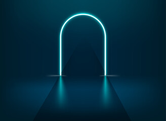 Aufkleber - Blue neon glowing way in interior. 3d vector  illustration