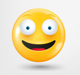 Poster - Excited  emoticon 3d vector. Emoji isolated on white background 