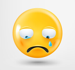 Poster - Crying emoticon 3d vector. Emoji isolated on white background 