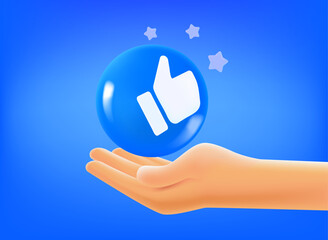 Fototapete - Hand with social media reaction. 3d vector mobile application icon with notification