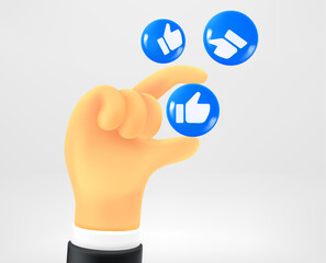 Aufkleber - Man holding thumbs up media icon. Vector 3d illustration