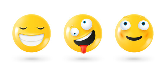 Aufkleber - Different facial emoticons 3d vector set. Emoji isolated on white background with shadow