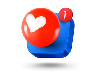 Fototapete - Mobile app button with heart emoji. 3d vector mobile application icon with notification