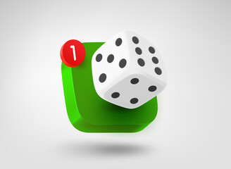 Fototapete - Dice on app button. 3d vector mobile application icon