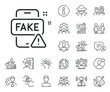 Web propaganda sign. Specialist, doctor and job competition outline icons. Fake news line icon. Wrong truth symbol. Fake news line sign. Avatar placeholder, spy headshot icon. Strike leader. Vector