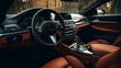 © ArtStage - Luxurious leather interior of a retro car control panel. Al generated