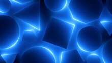 3d Render, Abstract Blue Neon Background. Assorted Geometric Linear Shapes Glowing In The Dark. Minimalist Wallpaper
