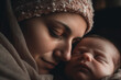 © wetzkaz - Close up view of mother and her sleeping newborn baby. Generative AI