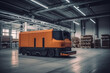 © wetzkaz - parcel package on autonomous Robotic transportation or Automated guided vehicle systems operating transfer box in automated warehouse. Generative AI