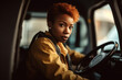 © wetzkaz - african-american female courier, drives a truck or bus. Generative AI