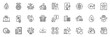 © blankstock - Icons pack as Contactless payment, Travel delay and Message line icons for app include Fingerprint, Dog competition, Vip ticket outline thin icon web set. Meditation eye, Money change. Vector