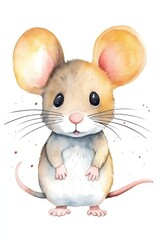 watercolor portrait of cute mouse with big eyes and ears. vector illustration of woodland animal. nursery art. wall art. isolated on white background. generative ai