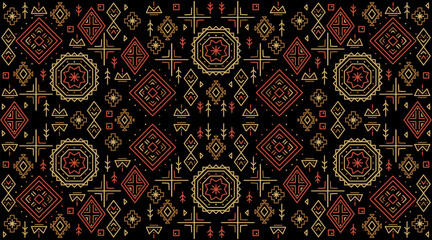 Trendy abstract aztec backgrounds. Geometric ethnic backdrop. Bright orange and black art decoration illustration. Vector tribal cover background, decorative african seamless,