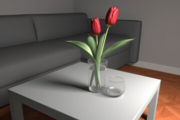 Sticker - table decorated with a vase of colorful flowers on either end. Generative AI