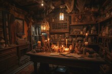 Antique Magic Shop With Sorcery-inspired Vintage Artworks. Generative AI