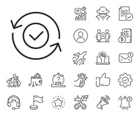 All day cyber defence sign. Salaryman, gender equality and alert bell outline icons. Security confirmed line icon. Private protection symbol. Security confirmed line sign. Vector