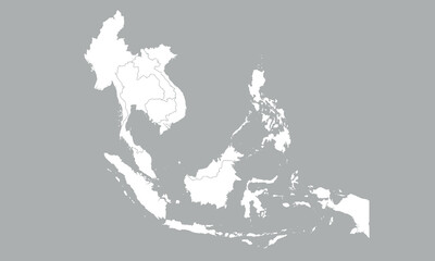 South East Asia map. Indonesia, Vietnam, Thailand, Philippines, Malaysia maps.  South East Asia map isolated on grey background. Vector illustration