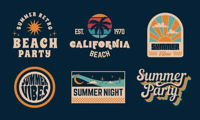 Wall Mural - summer labels. 1970s retro logo designs. groovy prints for t-shirt, typography. vector summer emblem