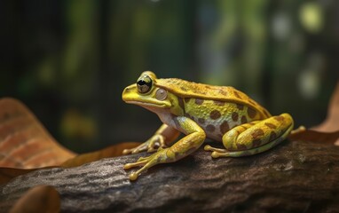 Wall Mural - A frog or toad sits in a jungle background rainforest frog Generative AI