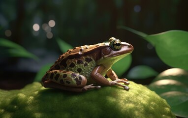 Wall Mural - A frog or toad sits in a jungle background rainforest frog Generative AI