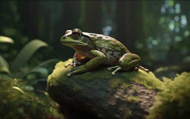 Wall Mural - A frog or toad sits in a jungle background rainforest frog Generative AI