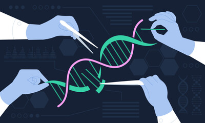 Wall Mural - Genetic engineering concept, baby genetics edit. Human dna crispr editing, biotechnology gene analysis. Scientist experiment, decent vector scene