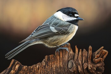 Wall Mural - There was a stunning Carolina chickadee sitting on the log. Generative AI