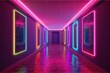 © AkuAku - futuristic hallway with neon lights and mirrors. Generative AI