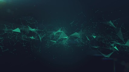 Technology video for presentations. Abstract background with plexus lines, green color in 4k and 60 fps
