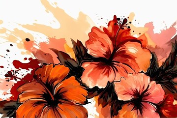 Sticker - Illustration of vibrant orange and red flowers on a pristine white canvas. Generative AI