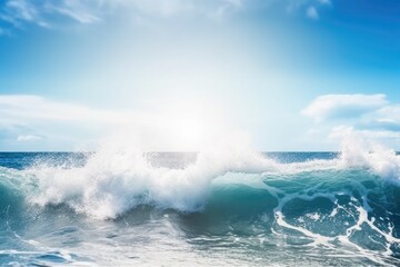 Poster - massive ocean wave breaking under the sunlight. Generative AI