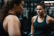 © ADDICTIVE STOCK - Generative AI image of female athlete in sportswear with friend training together on gym on blurred background